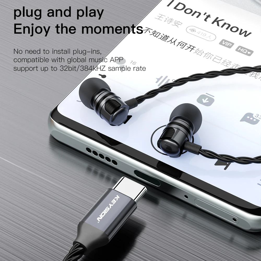 KEYSION USB-C słuchawki HIFI DSD128 słuchawki platerowane dynamiczne słuchawki douszne 32bit 384KHz Hi-Res DAC typ C zestaw słuchawkowy dla iPhone 15 Pro — zdjęcie produktu 5