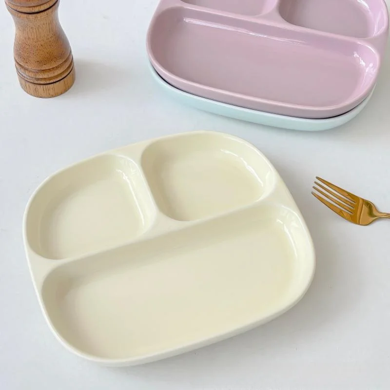 ceramic-food-plate-individual-use-weight-loss-diet-control-fruit-partitioned-dish-high-aesthetic-value-round-corner-square-plate