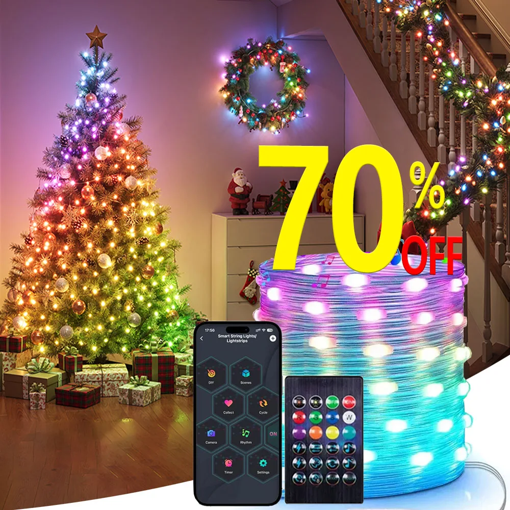 20 متر/66ft عيد الميلاد ضوء الذكية الجنية RGB سلسلة ضوء سلسلة ضوء مقاوم للماء مع التحكم في التطبيق لديكور شجرة عيد الميلاد