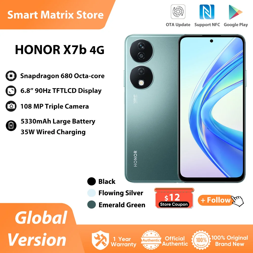 

HONOR X7b 4G Smartphone Snapdragon 680 6.8 inches 90Hz Refresh Rate TFTLCD Display 108MP Camera 5330mAh Battery Original