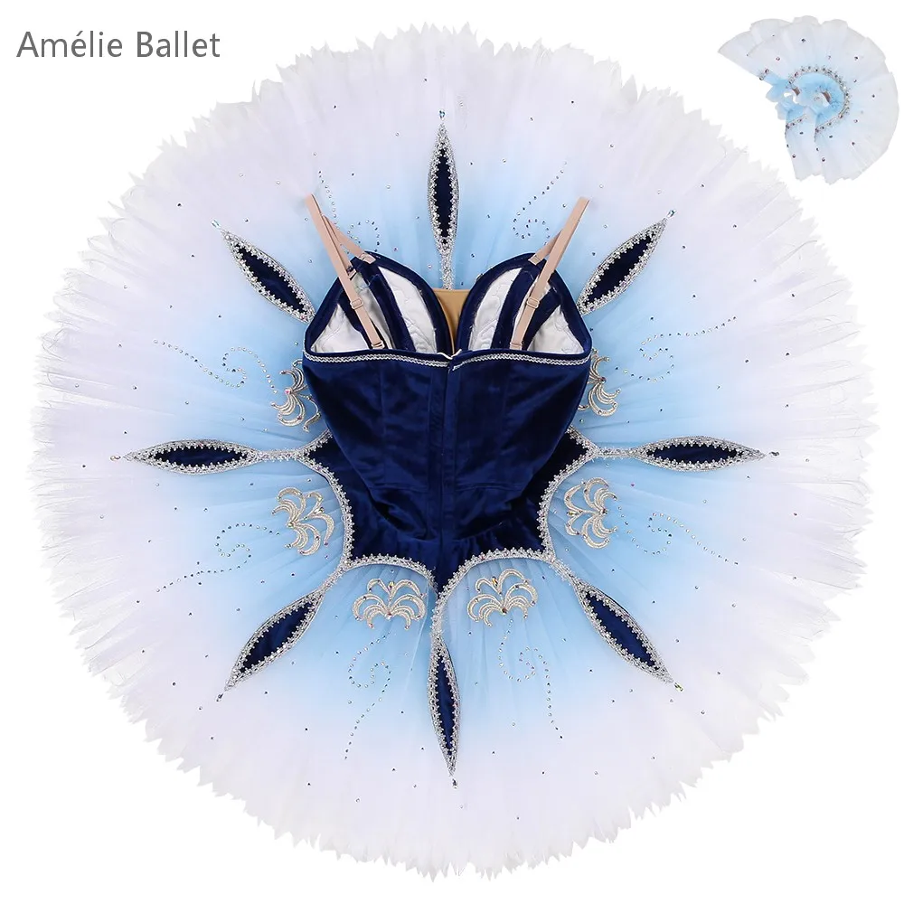 B25035 New Ombre Blue Velvet Bodice Professional Ballet Tutu Made-to-Order Performance Tutu YAGP Competition Ballet Tutu