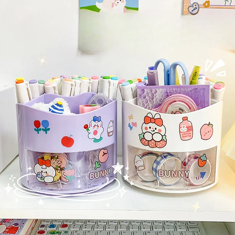 

1pc Rotating Large Cream Pen Holder Desktop Pen Container Pencil Box Drawer Rotating Box Pencil Box Stationery Office Supplies
