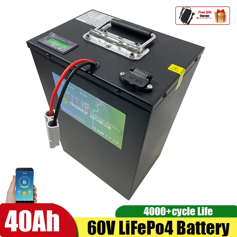 Lifepo4 60V 40Ah Battery Pack With 60A BMS for RV EV Motor Elecrtric Bike 1800W 3000W Motor + 5A Charge