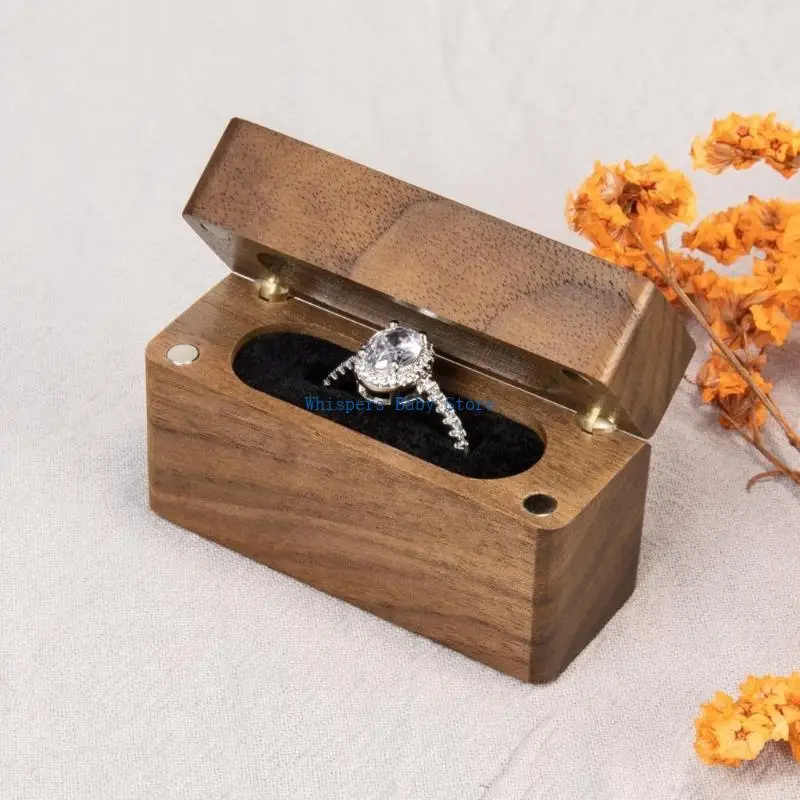 U90E Protective Black Walnut Ring Case Jewelry Display Box For Engagement Bands