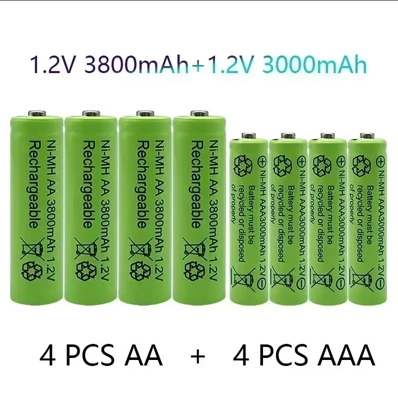 1.2V Rechargeable Battery 100% Genuine 1.2V AA 3800mAh +AAA 3000mAh Rechargeable Battery NI-MH Battery Free Shipping