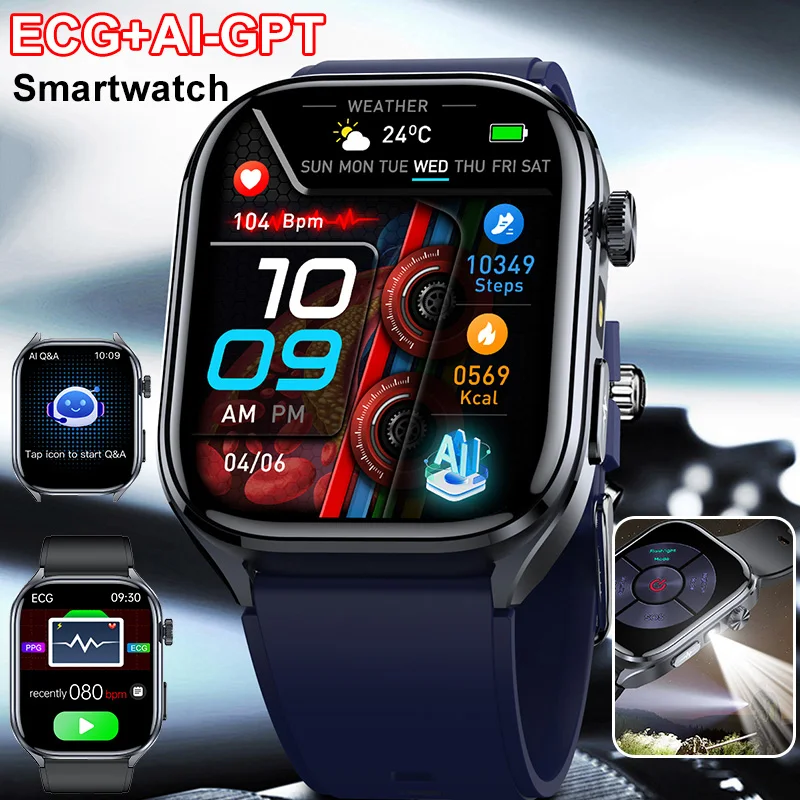 Marsyu Gesundheits-Smartwatch mit EKG+PPG, HRV, Harnsäure, Blutsauerstoff, Körperanalyse, Bluetooth, BT-Anruf, Smartwatch für Herren