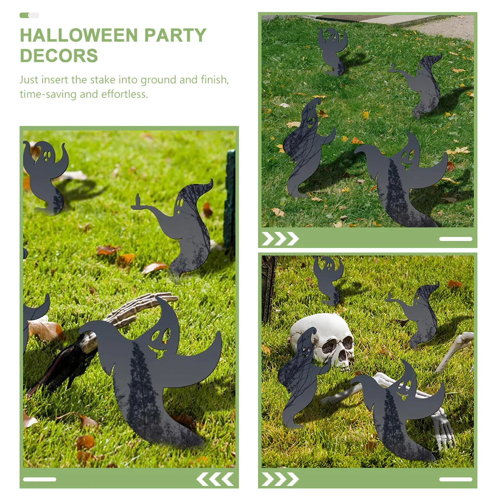 

2 Pcs Ghost Decoration Halloween Lawn Ornaments Ground Inserted Signs Spider Yard Black Stakes Acrylic