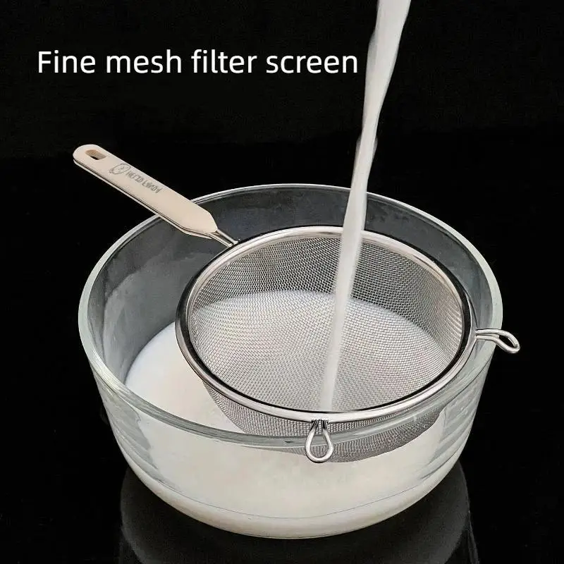 Durable 304 Stainless Steel Fine Mesh Filter Screen With Plastic Handle Fine Flour Sieve Oil Skimmer Spoon Kitchen Utensils