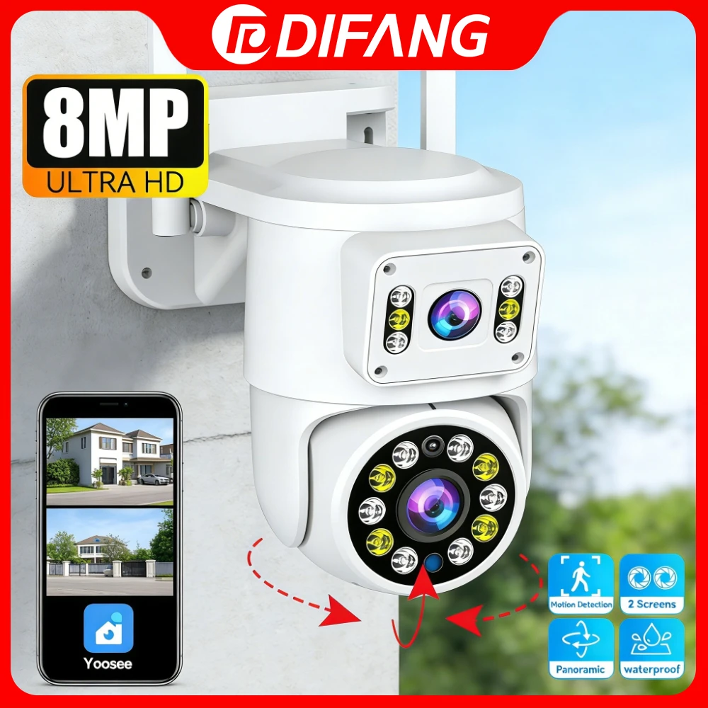 

Мини 360 ° Камера видеонаблюдения WiFi, Yoosee 4K 8MP с двумя экранами, автоматическим отслеживанием, двусторонней аудиосвязью и ночным видением