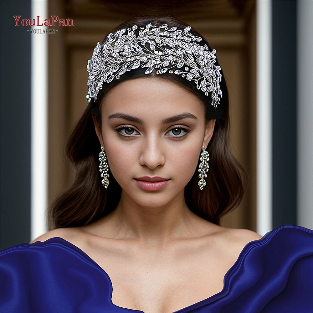 

TOPQUEEN Luxury Rhinestone Bridal Headbands Shining Crystal Headpiece Silver Color Hair Accessories Wedding Headwear HP588