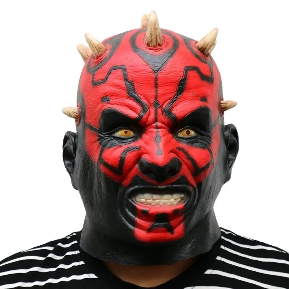 Horror darth maul máscara látex halloween cosplay máscara personagem traje adulto capacete festa carnaval vestir-se adereços acessórios