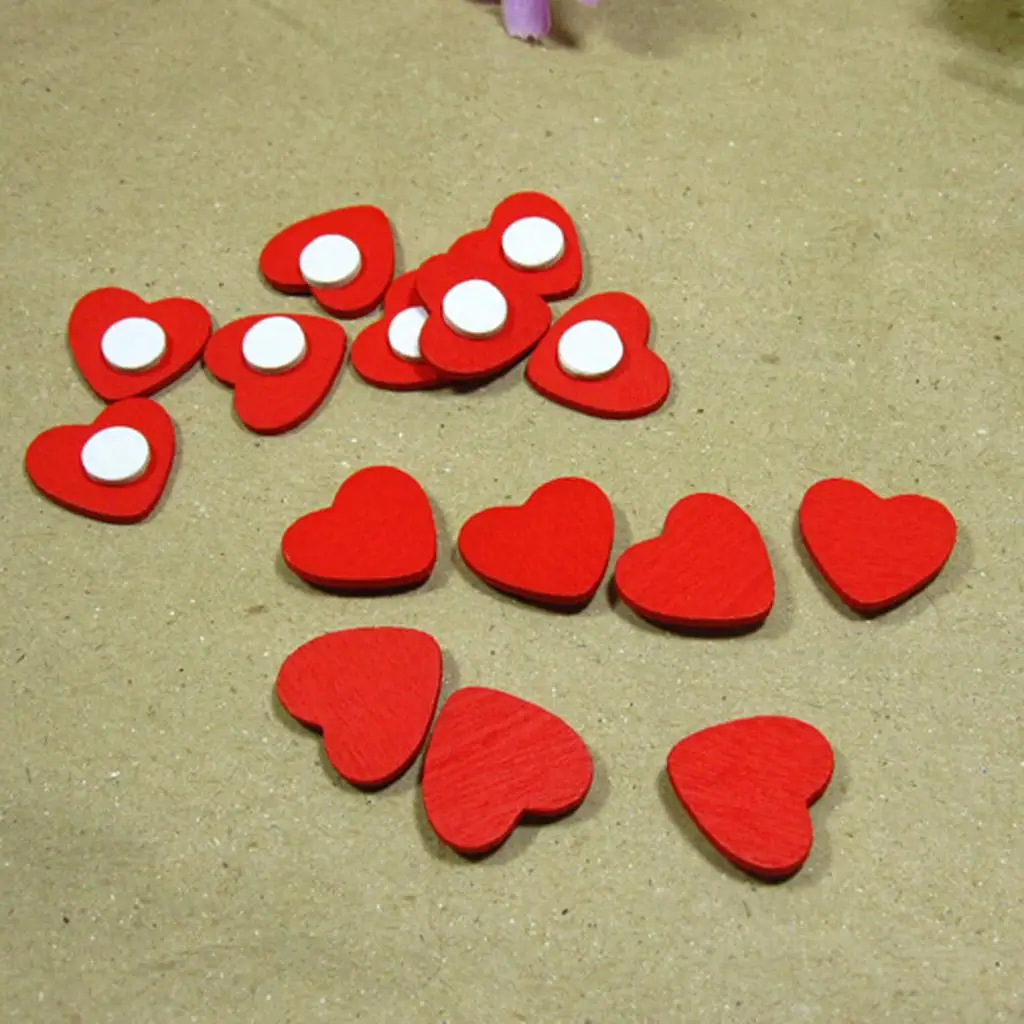 6X 100Pcs Wooden Self Adhesive Red Heart Tape for DIY Wedding Party Decor LOT