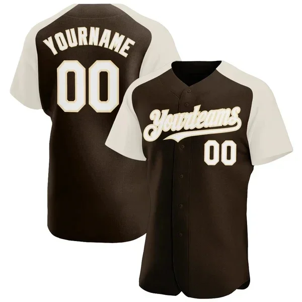 Custom Brown White- Authentic Raglan Sleeves Baseball Jersey 3D Printed for Men and Women Shirt Casual Team Shirts