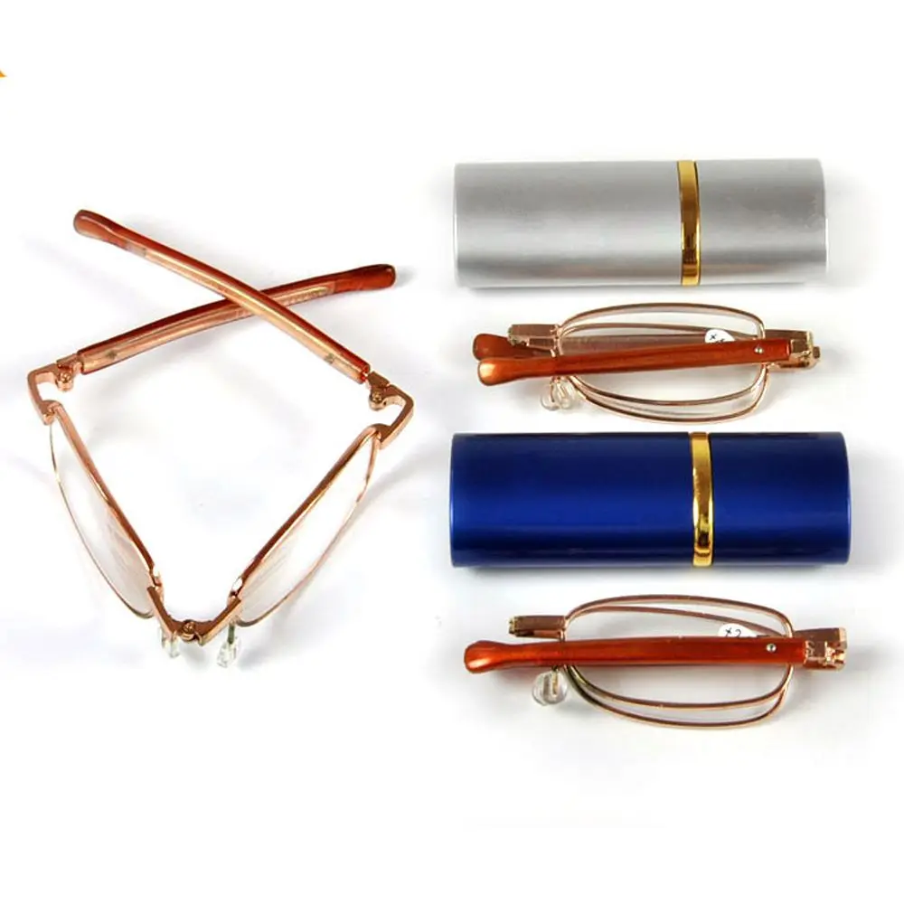 With Tube Case Gold Frame Foldable Reading Glasses Pocket Hyperopia Eyewear Computer Eyeglasses Presbyopia Eyeglasses