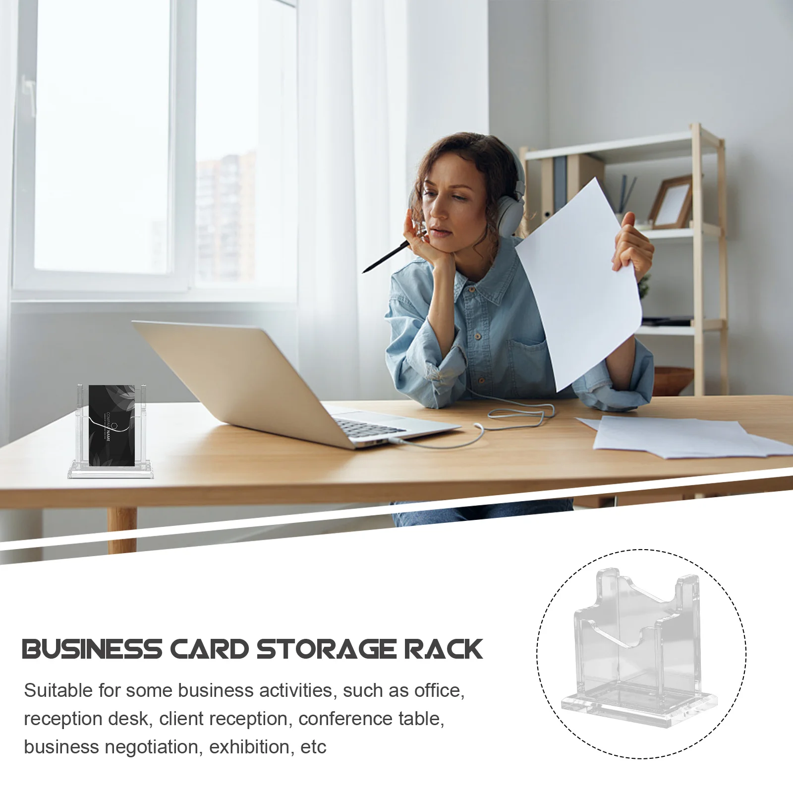 

Sturdy Acrylic Business Card Display Stand for Office Desk Organizer Holder Cards Container Reception Table Name Card Storage