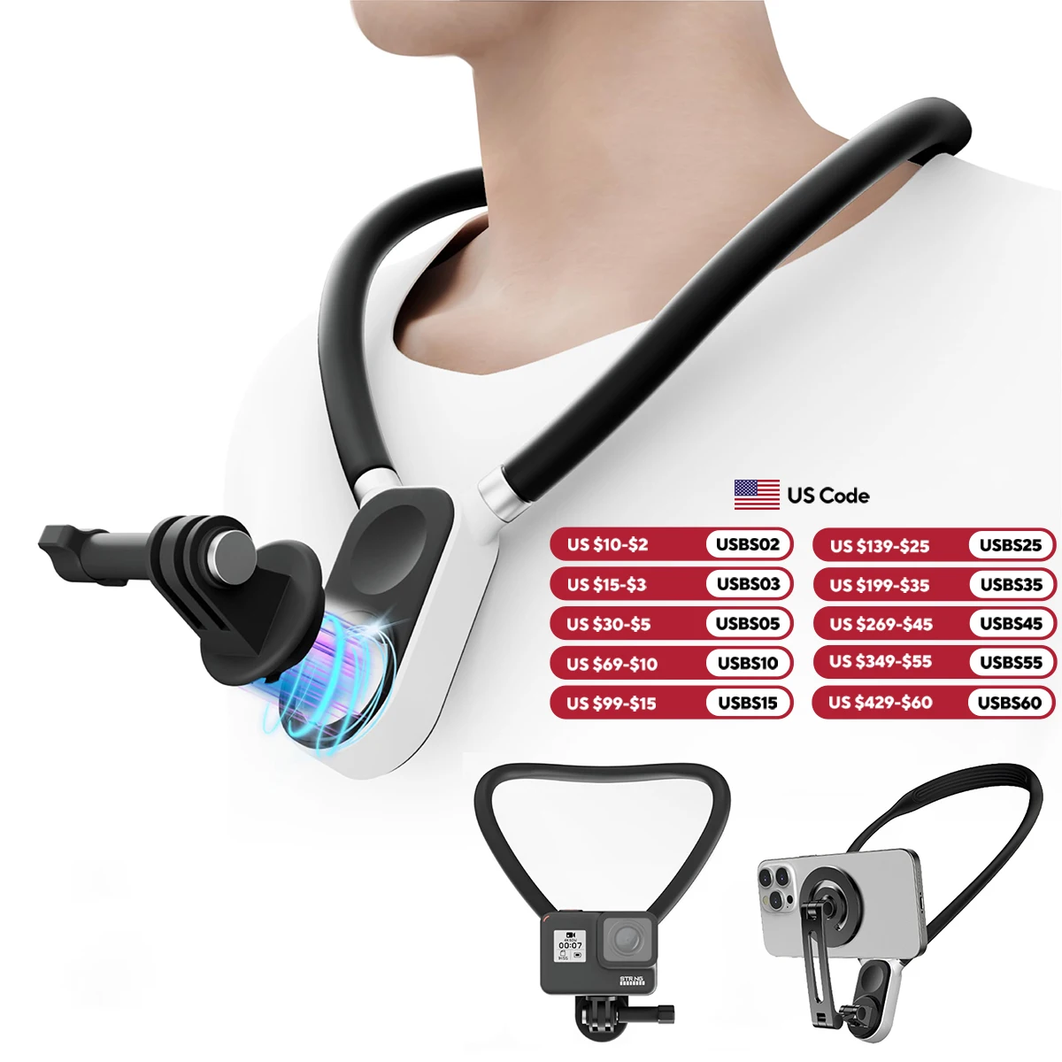 

Магнитное крепление на шею для iPhone 16, MagSafe, держатель для монитора на шею POV/Vlog, держатель для камеры на шею для селфи, нагрудная подставка, ремень для записи видео