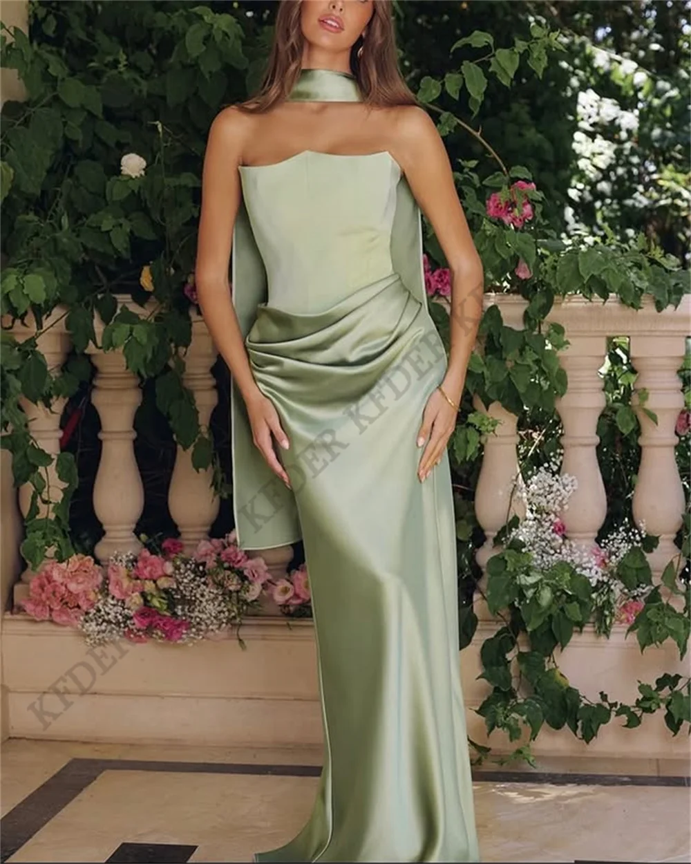 Customized Mermaid Green Prom Dresses Satin Long Formal Evening Dresses Women Sleeveless Wedding Party Gowns vestidos de noche