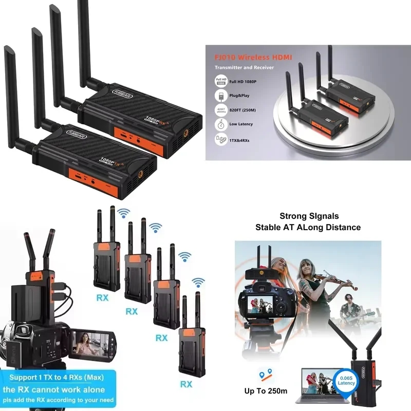 1080P Wireless HD Extender (Transmitter & Receiver) Plug-and-Play for Tablets, Laptops, PCs to Projector 1 Tx to 4 Rx Easy