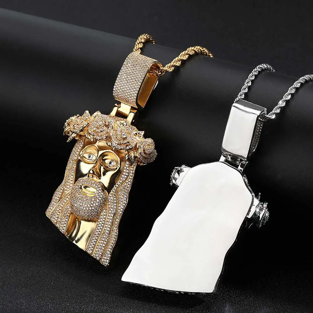 

Hip Hop Style Iced Out Rose Jesus Pendant Necklace Custom Jewelry Jesus Religious Christian Pendant With 16-24‘’Chain Gift ﻿