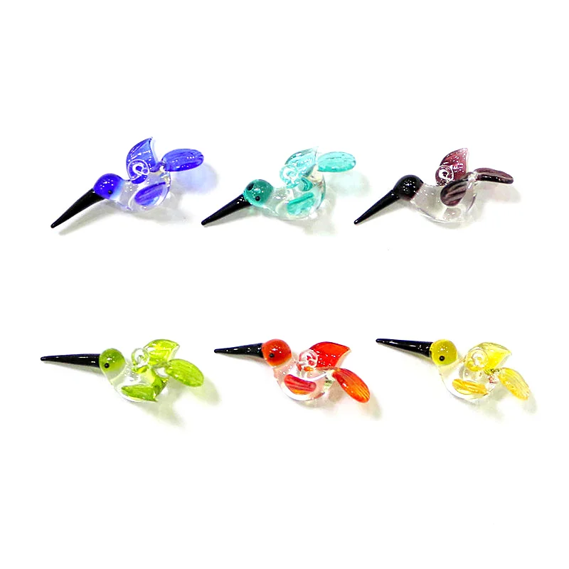 2pcs Mini Hummingbird Glass Pendant Cute Bird Charm Ornaments for Diy Jewelry Making Accessories or Garden Bonsai Decor Supplies