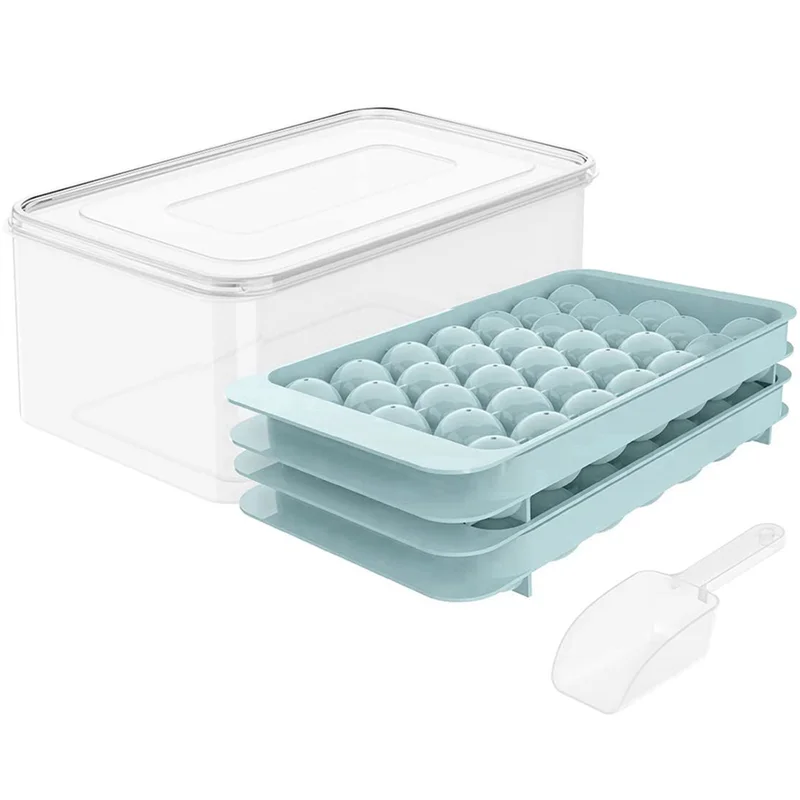 

GIGI 132 Pcs Ice-Cube Tray/4 Packs Ice Trays For Freezer With Bin/Ice-Cube Trays For Freezer With Lid/Round Ice-Cube Mold