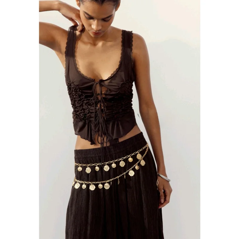 여름 여성 패션 비대칭 밑단 나비 매듭 장식 주름 없는 민소매 심플 탑 순수한 욕망 스타일 937304