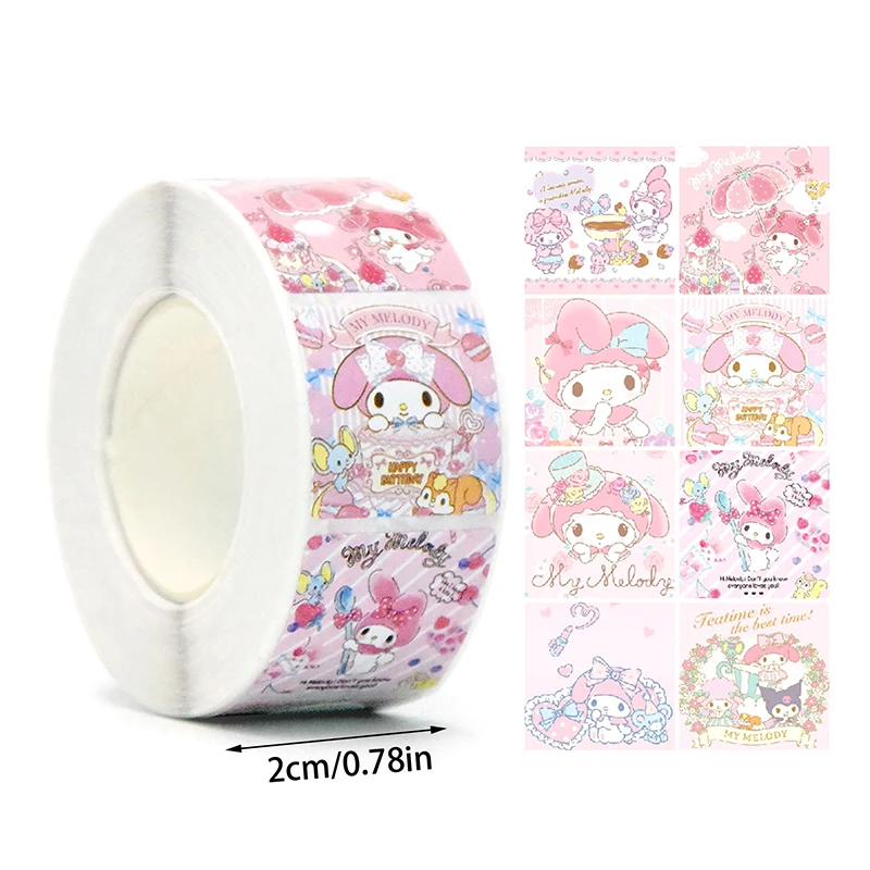 Pegatinas decorativas de My Melody Kuromi para estudiantes, pegatinas de recompensa, libros de manos, regalo, 500 piezas por rollo