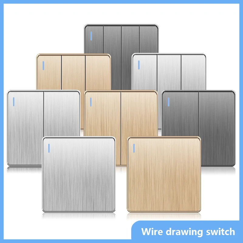 

86 Type UK Standard Wall Light Switch 16A Brushed Panel ON OFF Home Power Rocker Push Button Switch 1/2/3/4 Gang 1/2Way