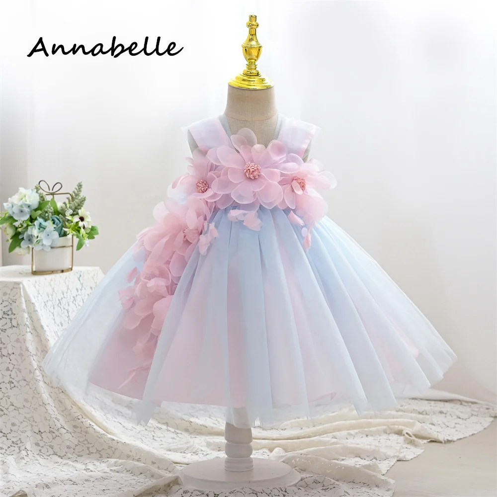 

Annabelle Flower Girl Dress Puffy Lace Flower Baby Wedding Bow Dress Priness Girl Bow Birthday Party Sleeveless Bridesmaid Dress