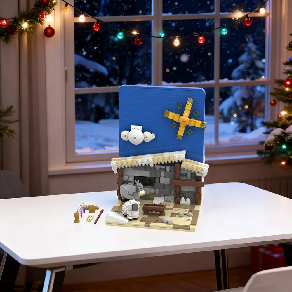 

MOC Nativity Scene Building Blocks Santa's Visit Diorama with Jesus on the Cross Decor Bricks Toy Adult Gift