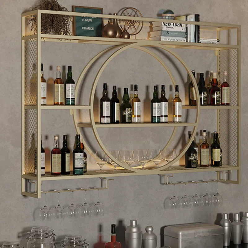 Gabinete de vino dorado, estante europeo, exhibición decorativa de bebidas y licor, estante de vino para whisky interior, muebles de Bar móviles de cocina