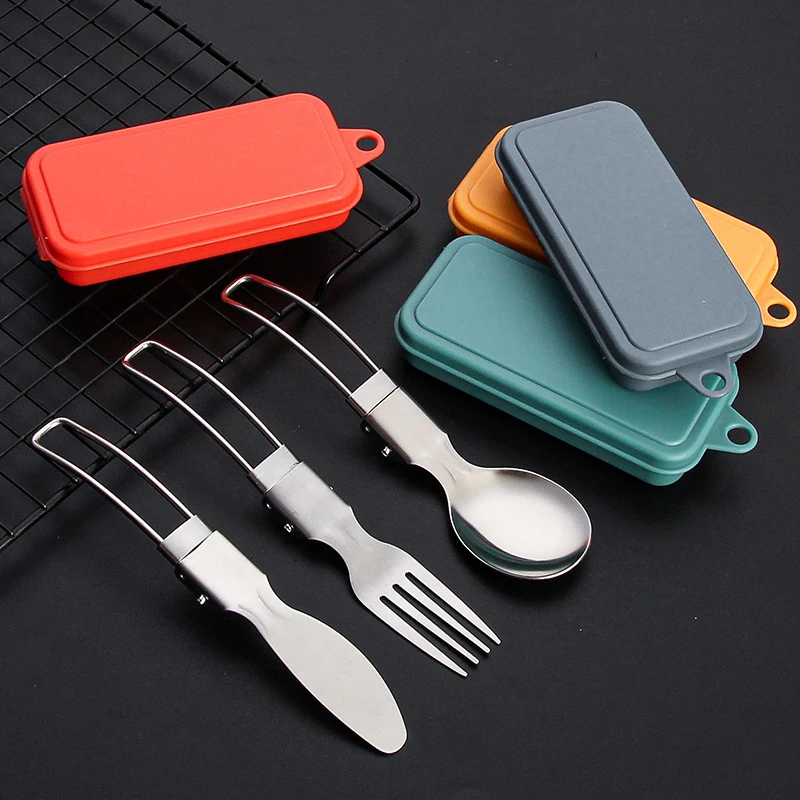 3pcs/box New 304 Stainless Steel Folding Cutlery Knife, Fork And Spoon Set Outdoor Picnic Camping Portable Tableware