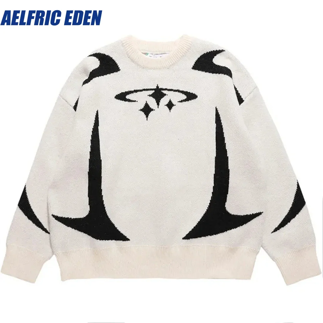 

Aelfric Eden Knitted Patchwork American Style Jumper Retro Sports Sweater Y2K Hip Hop Streetwear Men Harajuku Loose Pullover