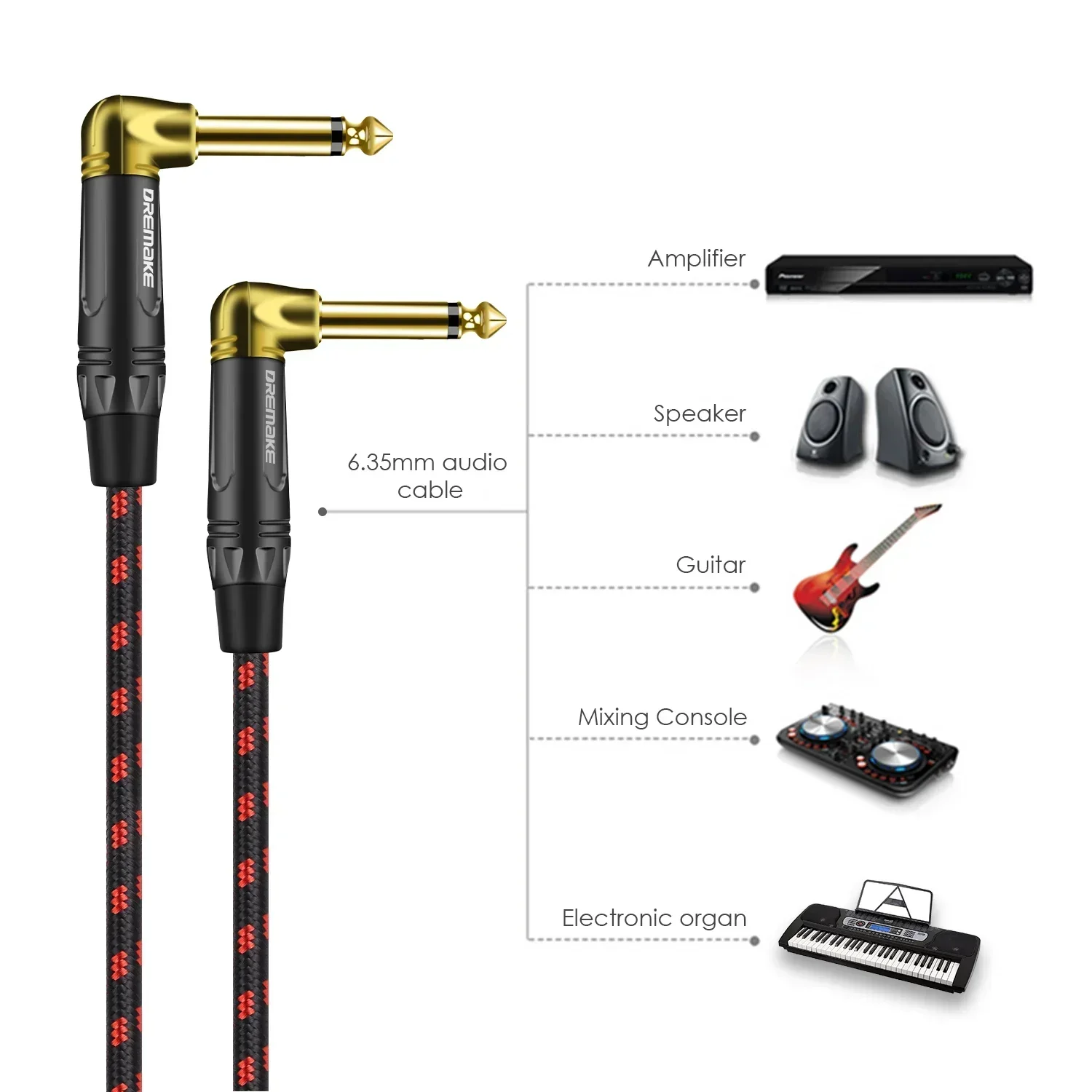 Instrument Right Angle Jack 6.35 mm Mono Cable Gold Plated 1m 1.8m 3m 5m 7.5m 10m Male to Male Cable for Guitar Bass Keyboard