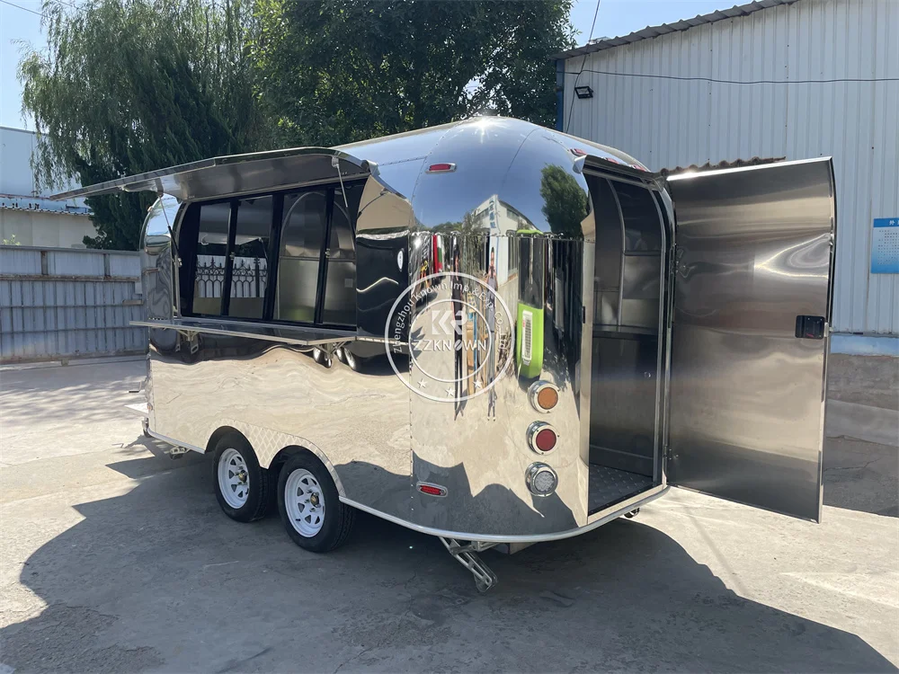 مقطورة الطعام في الهواء الطلق المطبخ المحمول شاحنة الوجبات السريعة مع معدات تقديم الطعام عربة هوت دوج القهوة مع عجلات