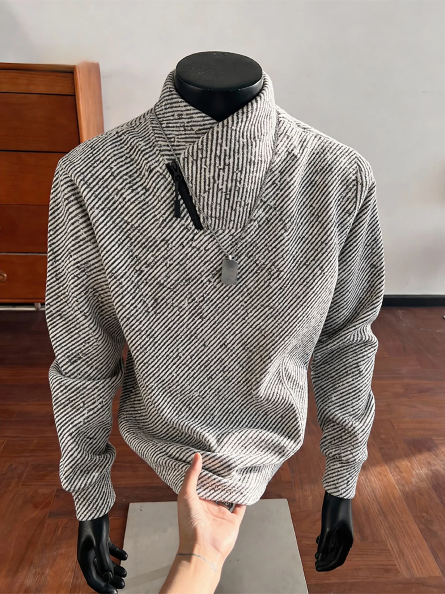 

American Sle Fce Lined Hoodie Men's Thiened Long Sve Zipper Casual Inner Wear Base irt Autumn Winter High End Fee...