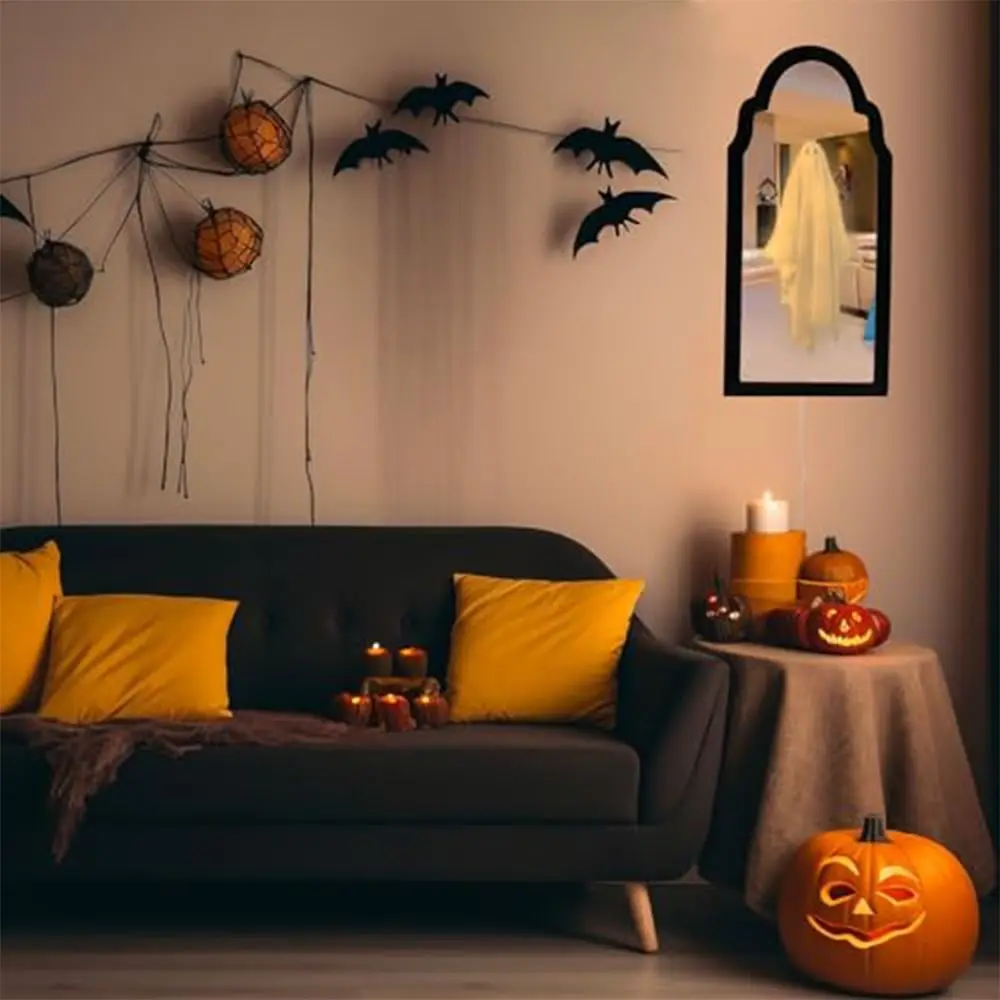Round/Wave Ghost Hologram Mirror Light Up USB Ghost Illusion Mirror Illusion Design Holographic Effect Ghost Wall Mirror