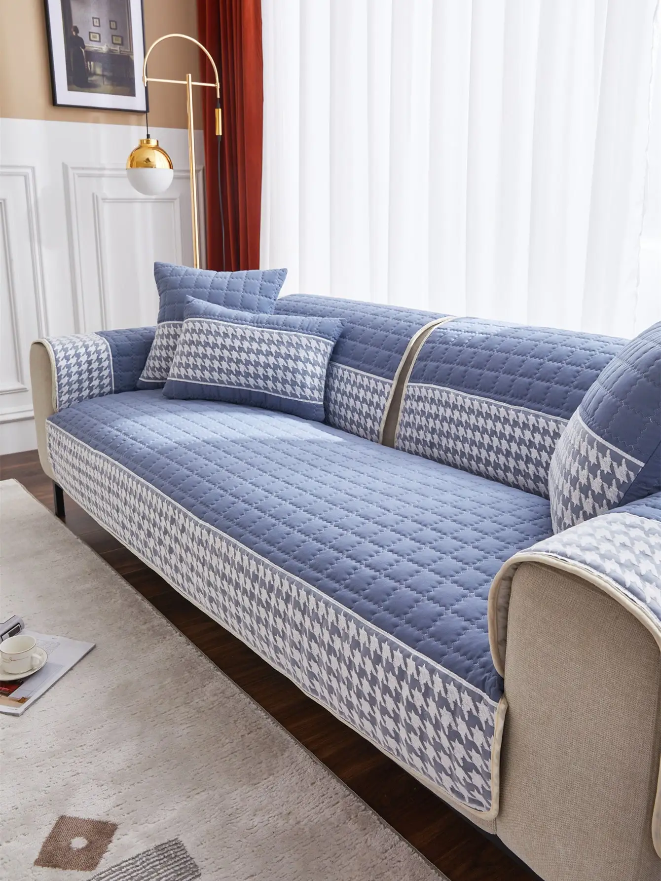 Hahnentritt-Spitze, Dekor, Quilten, Sofa-Kissenbezug, rutschfeste Sofa-Schonbezüge für Wohnzimmer, Couch, Sitzbezüge, haustierfreundlich – Detail 13