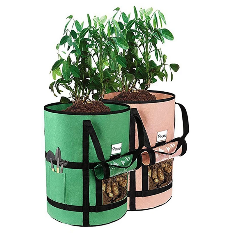 3 PCS 10 Gallon Grow Bags With Window To Harvest Tomato Vegetables Grow Bags With Flap And Handles