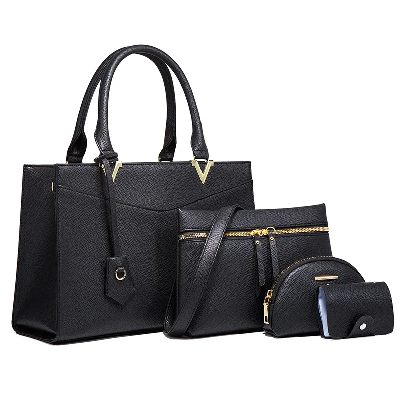 TRAVEASY 2024 Luxury Women Bags Set PU Leather Solid Color Classic Ladies Handbag Shoulder Bag Purses and Card Pack 4 Pcs Set