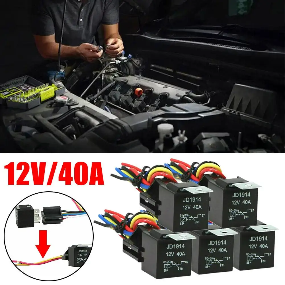 Waterproof Automotive Relay 12V 24V 5pin 5P 40A Car Black Relay Terminal With Relay Red Auto Socket Copper With Relay E0J1