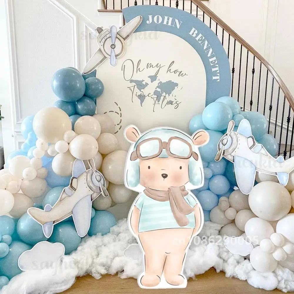 36inch Aviator Bear Cutouts Cardboard Baby Blue Party Decoration Flight Theme Boys Birthday Baby Shower Anniversary Photo Props