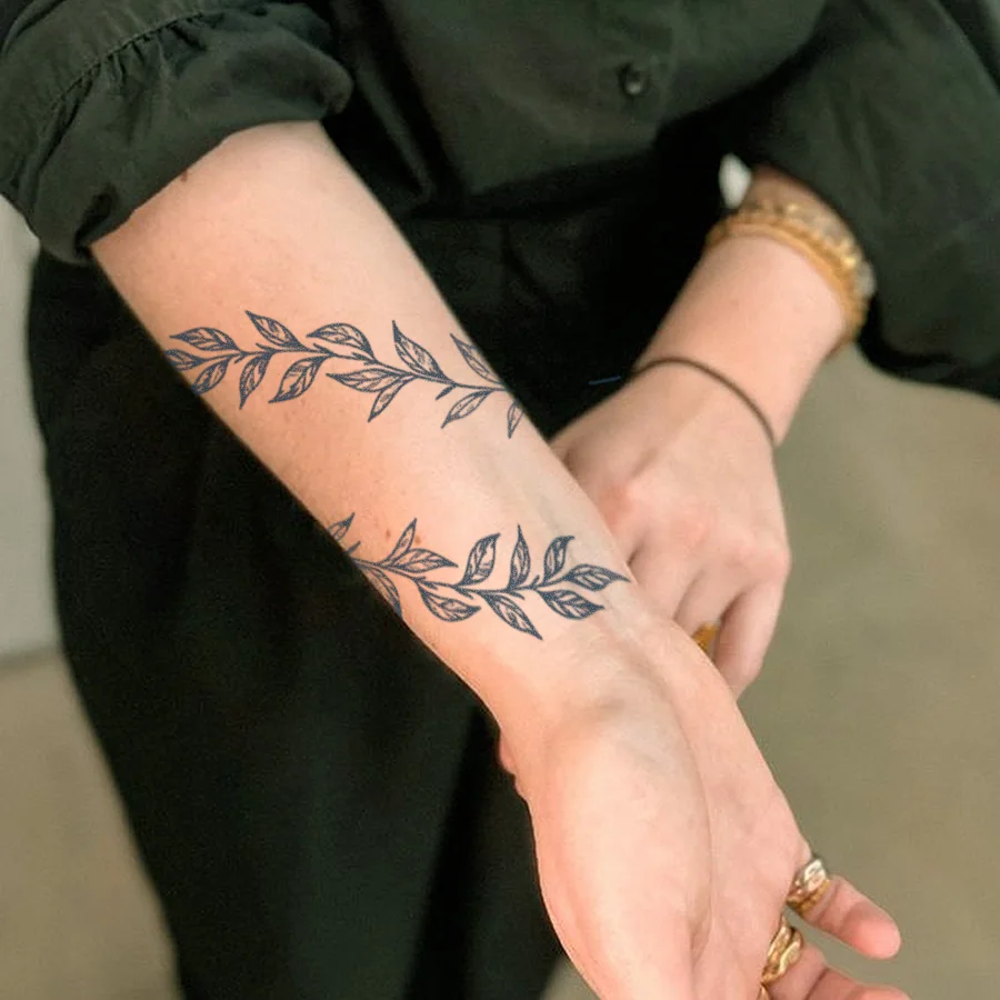Elegant women's waterproof herbal tattoo sticker, fashionable olive leaf temporary tattoo for arms, back of hands, ankles, and collarbones, long-lasting for 7-15 days, suitable for daily use, magic tattoo