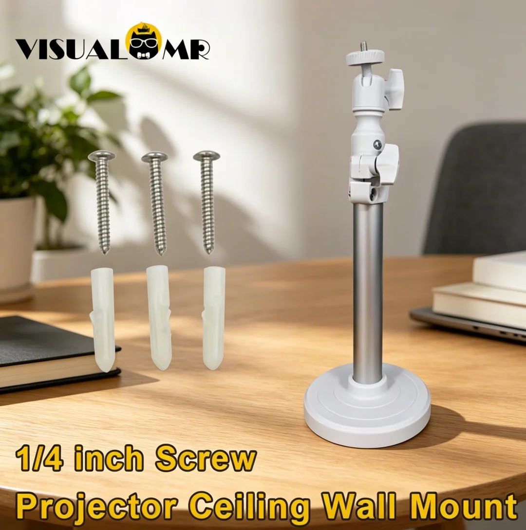 

VISUALMR Adjustable Ceiling Wall Mount Bracket for Mini Projector White 1/4inch 6mm Mounting Screw Practical Stand Holder