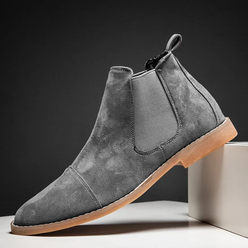 Modische Chelsea-Stiefel für Herren, große Größe 46, Knöchelstiefel für Herren im britischen Stil, bequeme Slip-on-Stiefel, Herrenstiefel mit spitzer Zehenpartie, kurze Stiefel