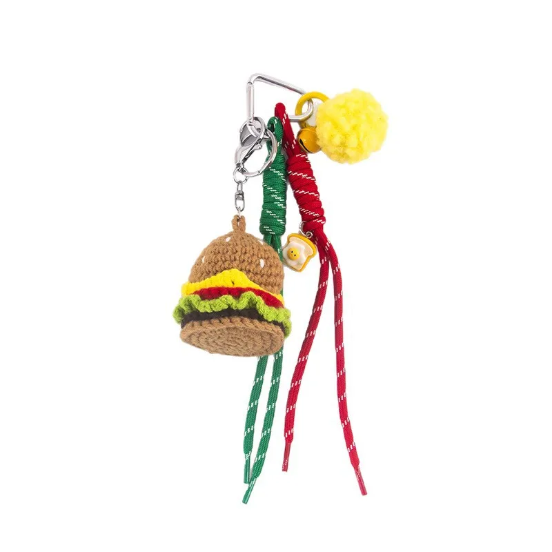 Creative Plush Knit Fried Chicken Legs Key Chain Cartoon Burger Simulation Food Pendant Car Key Bag Decoration Delicious Keyring view 6