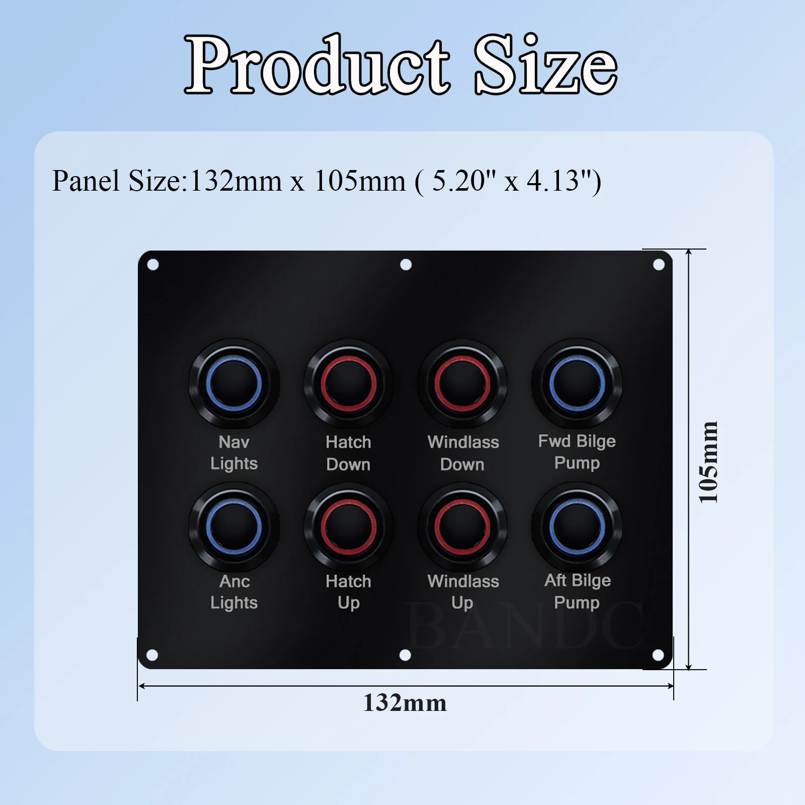 8 Gang Push Button Switch Panel IP67 Waterproof Pre-Wired Acrylic Panel with 15A Fuse Holders & LED Indicators For Boat Camper