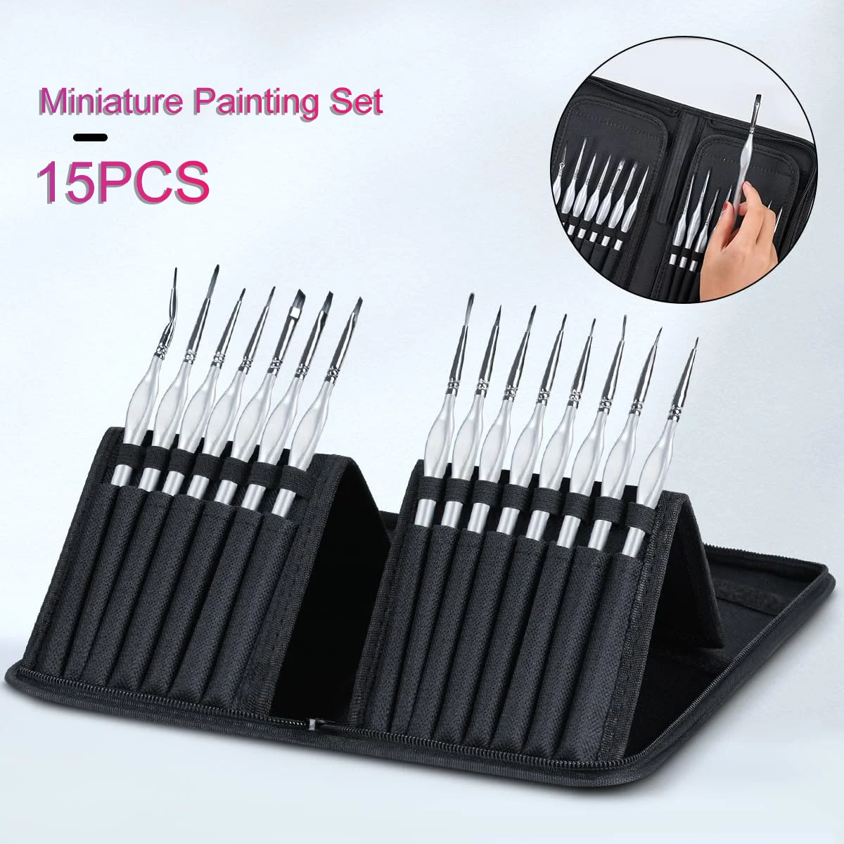 15PC Micro Detail Paint Brush Set Professional Watercolor Paint Brush Art Supplies Perfect for Acrylic, Scale Model Painting Etc