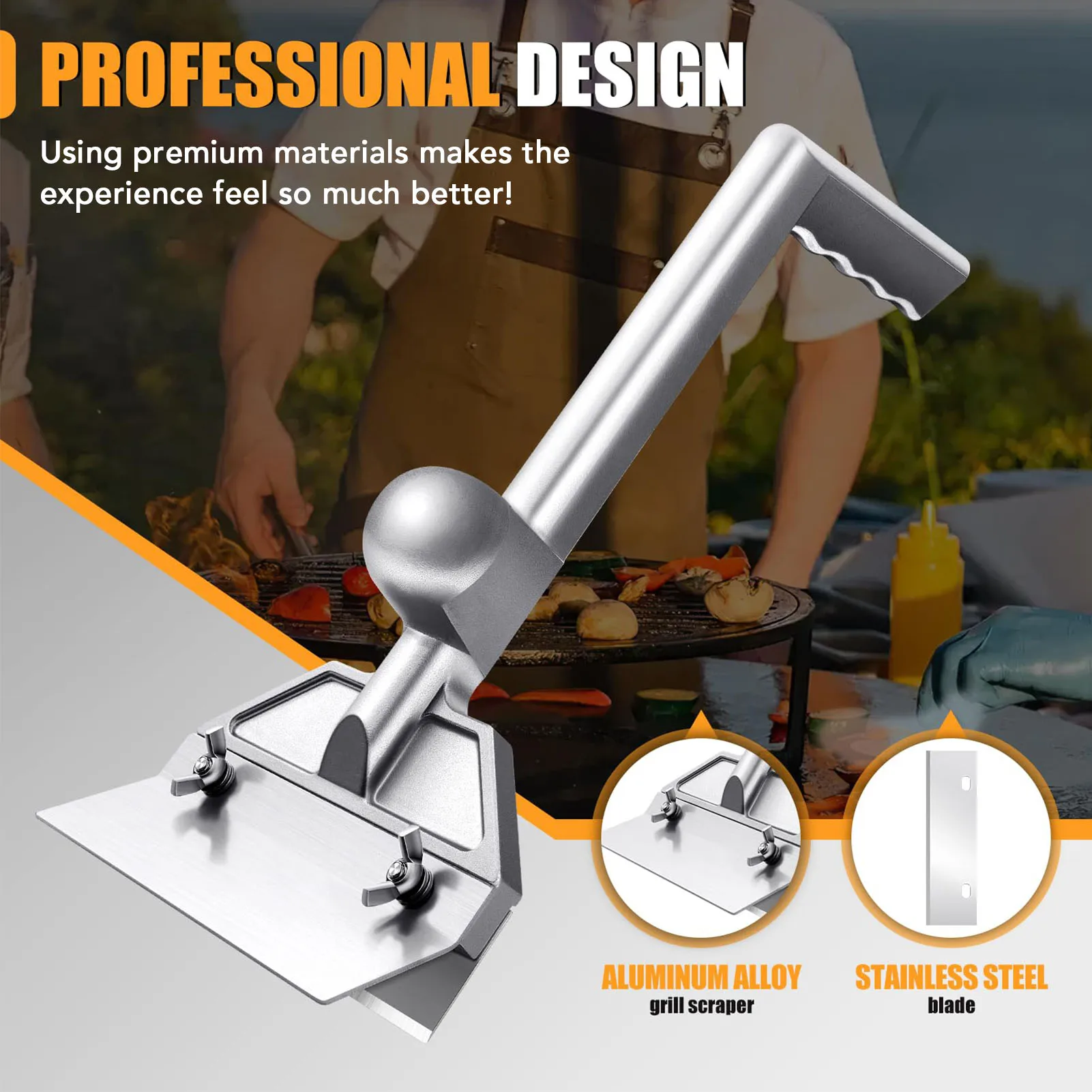 

Grill Cleaning Scraper Labor Saving High Efficiency Griddle Scraper Aluminum Long Ergonomic Handle Flat Top for Commercial Use