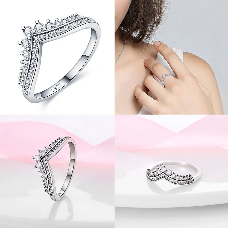 925 Silver Original Classic Zircon Wishbone Women's Ring Suitable for Jewelry Making Valentine's Day Anniversary Birthday Gift